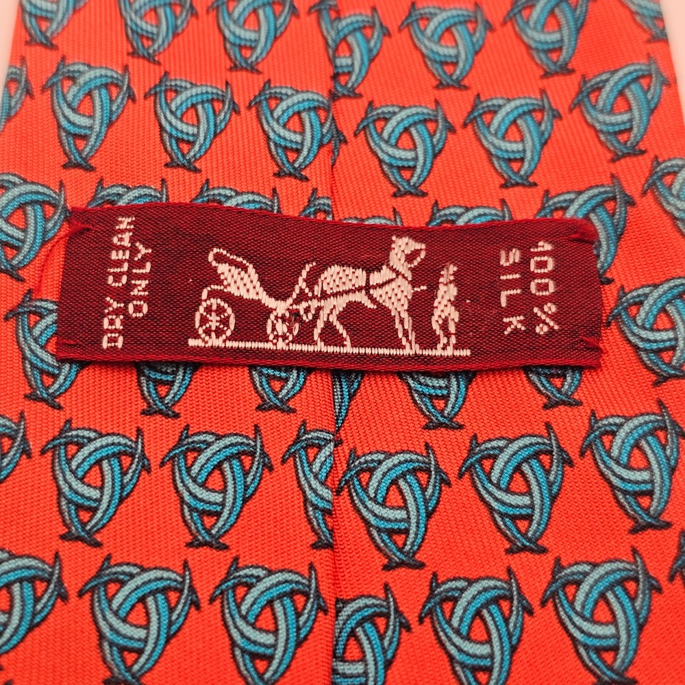 Hermes Silk Tie Red Blue Geometric Celtic Knot French Designer Luxury Old Money - Picture 5 of 8